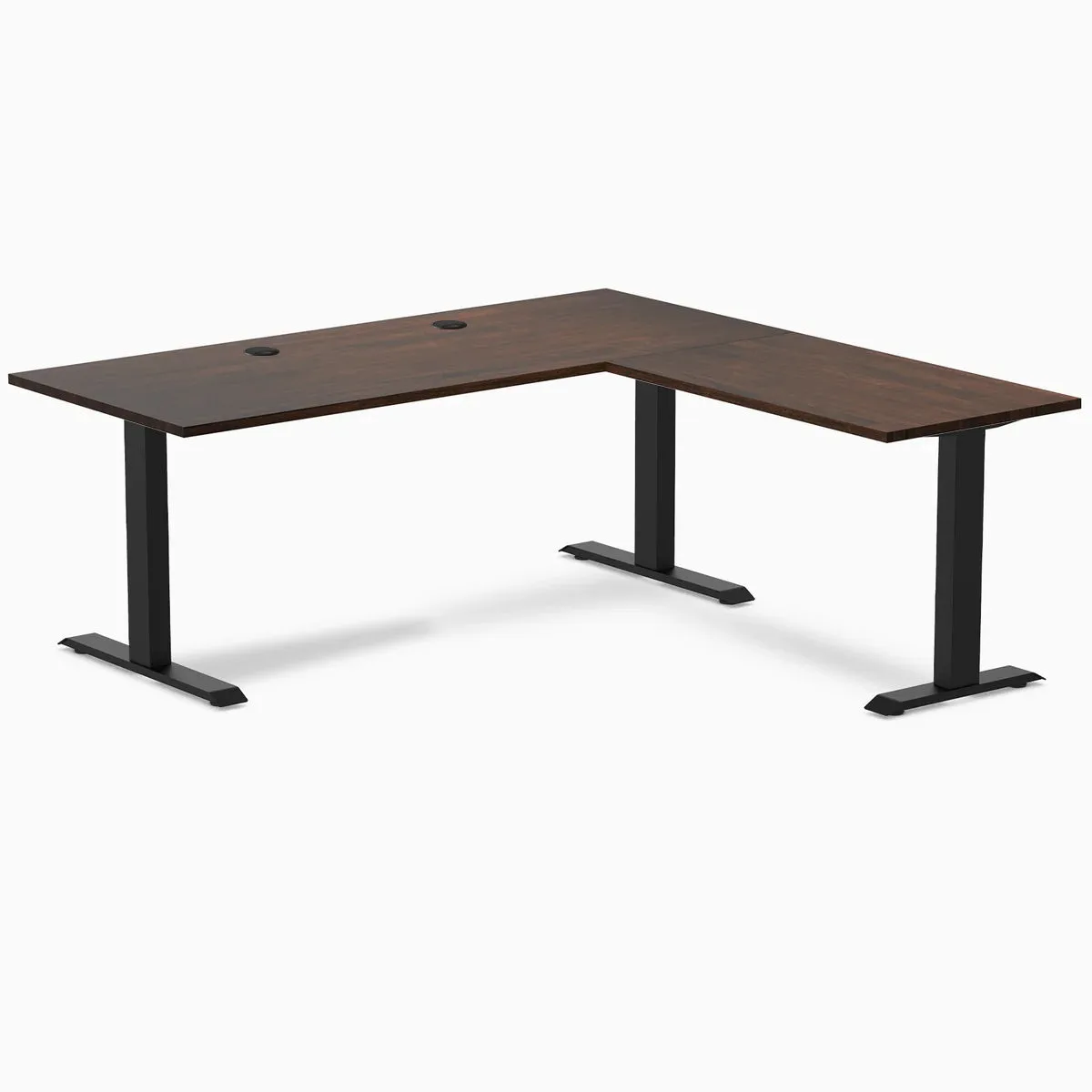 Desky Desky Zero Rubberwood L-Shape Desk Dark Walnut Matte Black 72 x 30 x 70 x 24 in with Grommets — product photo