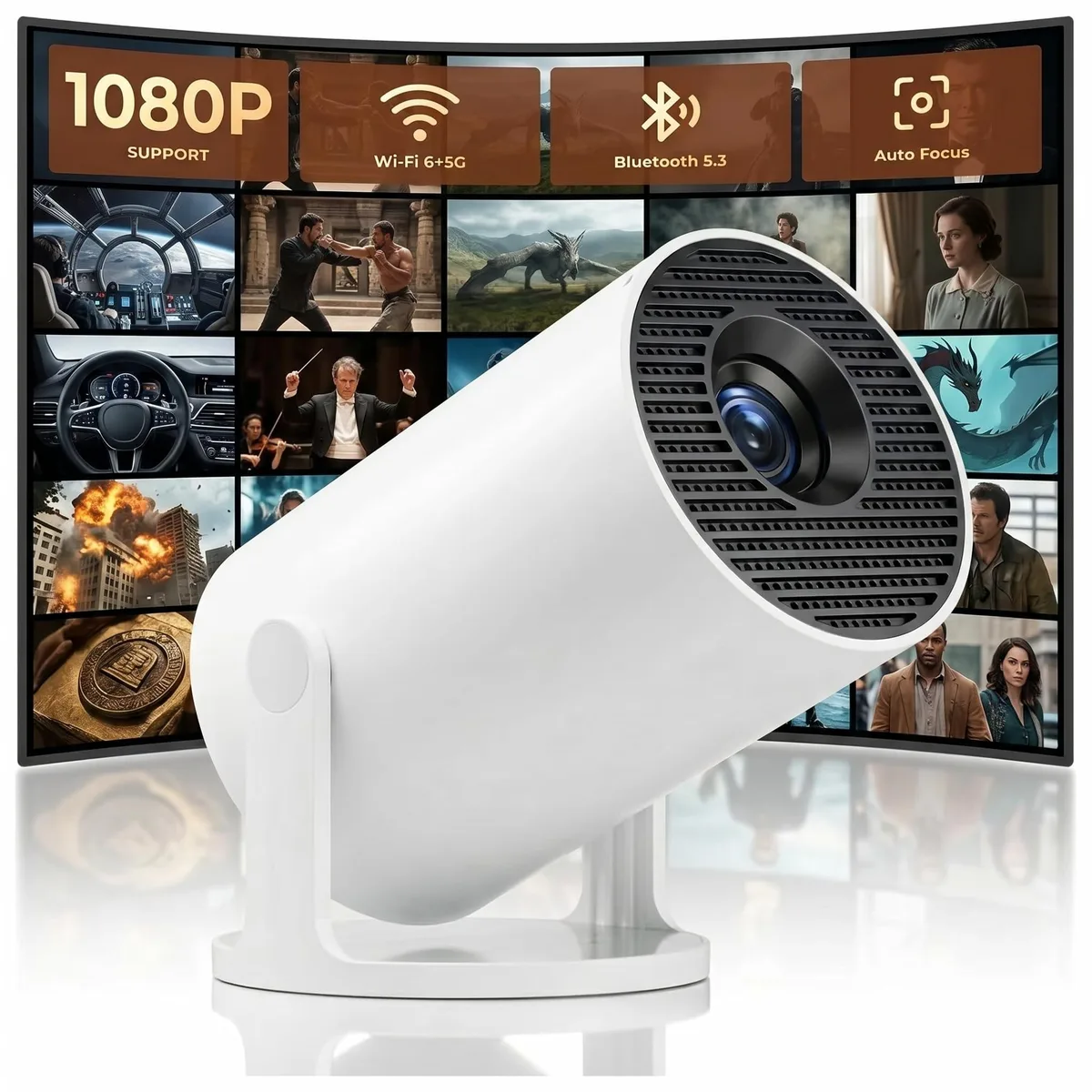  GE YL02 270° rotation mini business projector 800×480 1080P support WiFi 6 Bluetooth 5.0 700g — product photo