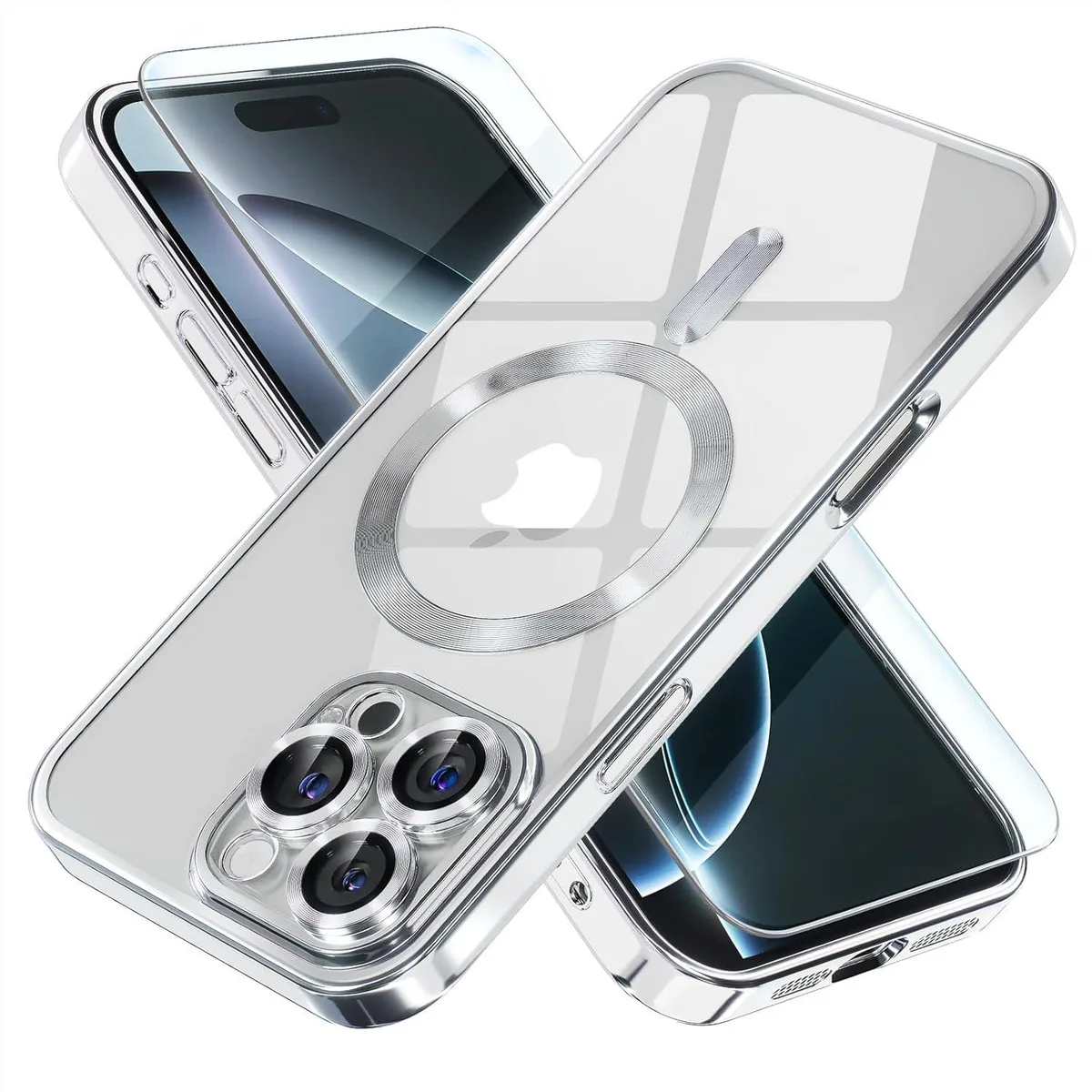 Clear soft back case with silver electroplated edges for iPhone 16 Pro Max 6.9 inch