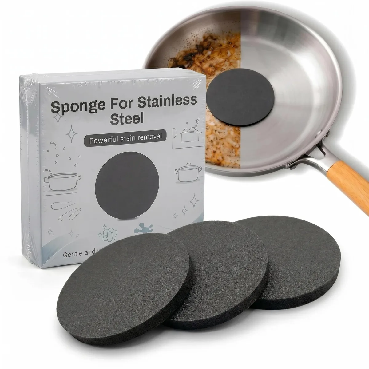 3PCS Steel Sponge for Stainless Steel Pans — product photo