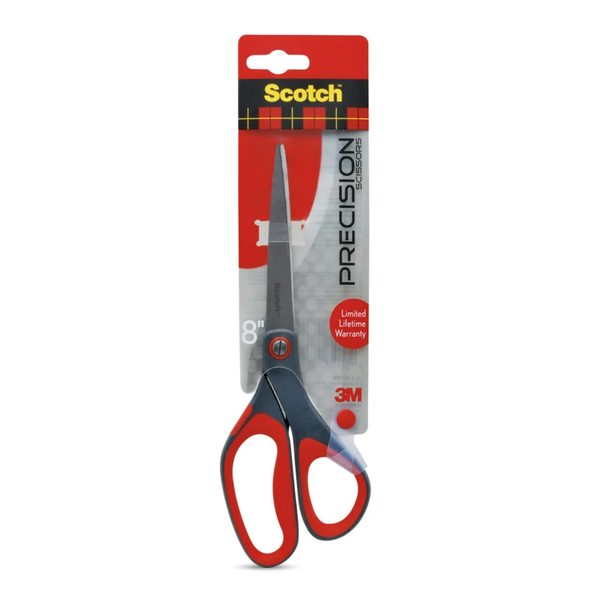 Eight-inch stainless steel scissors with coloured comfort-grip handles