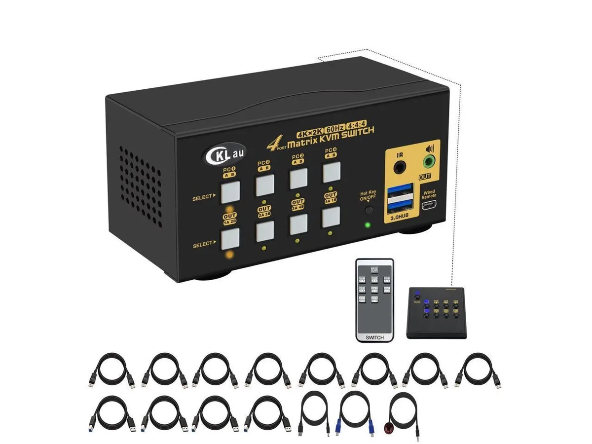 BUCIER BUCIER USB 3.0 Matrix DisplayPort 1.2 KVM Switch 4 Computer 2 Monitor — product photo