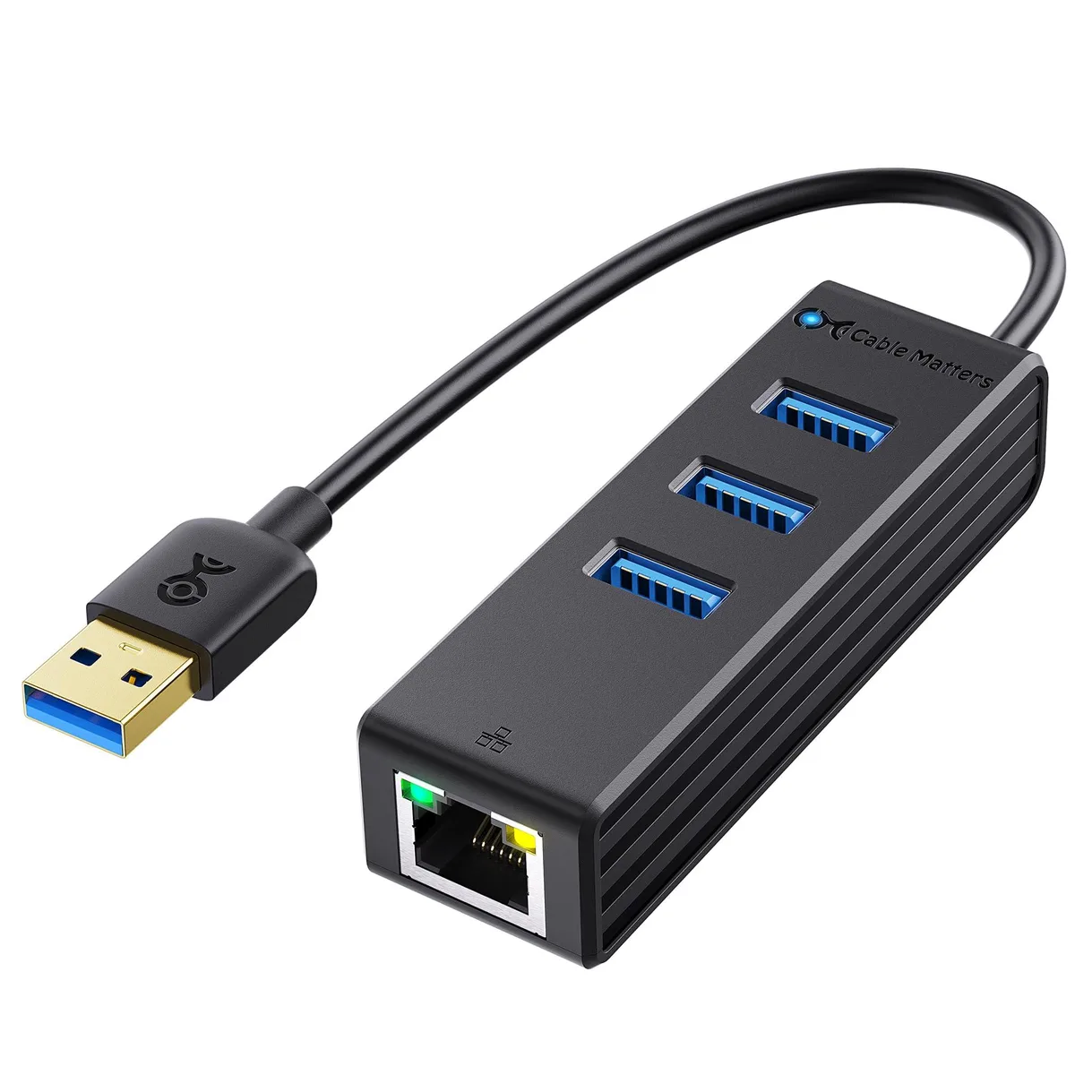 Cable Matters Cable Matters 202026-BLK-E USB 3.0 Hub with Gigabit Ethernet, 3× USB-A, 40g — product photo