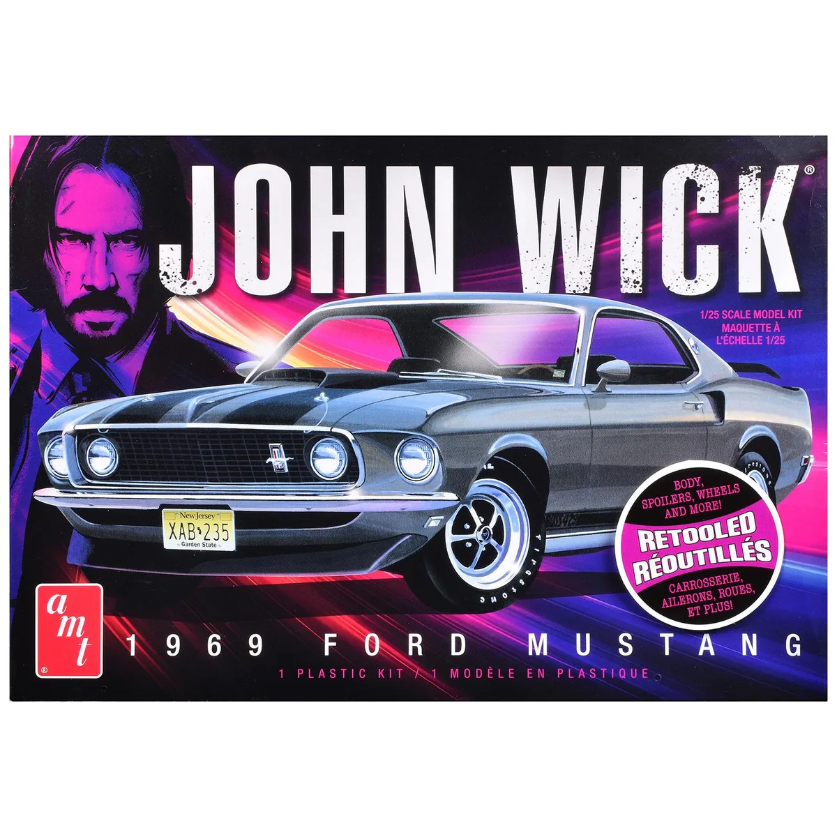 AMT AMT AMT1454M 1969 Ford Mustang Mach I John Wick 1/25 Scale Model Kit 169 Parts — product photo