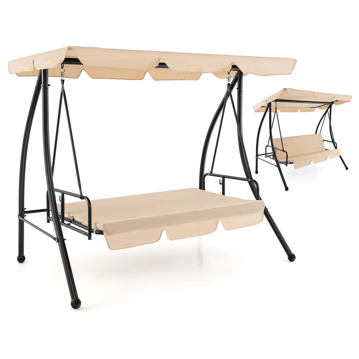 SlickBlue SlickBlue 2-Seat Convertible Swing Chair Flat Bed Adjustable Canopy Beige — product photo