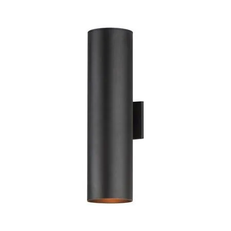 Black cylindrical outdoor wall sconce with two lights 22 inches tall