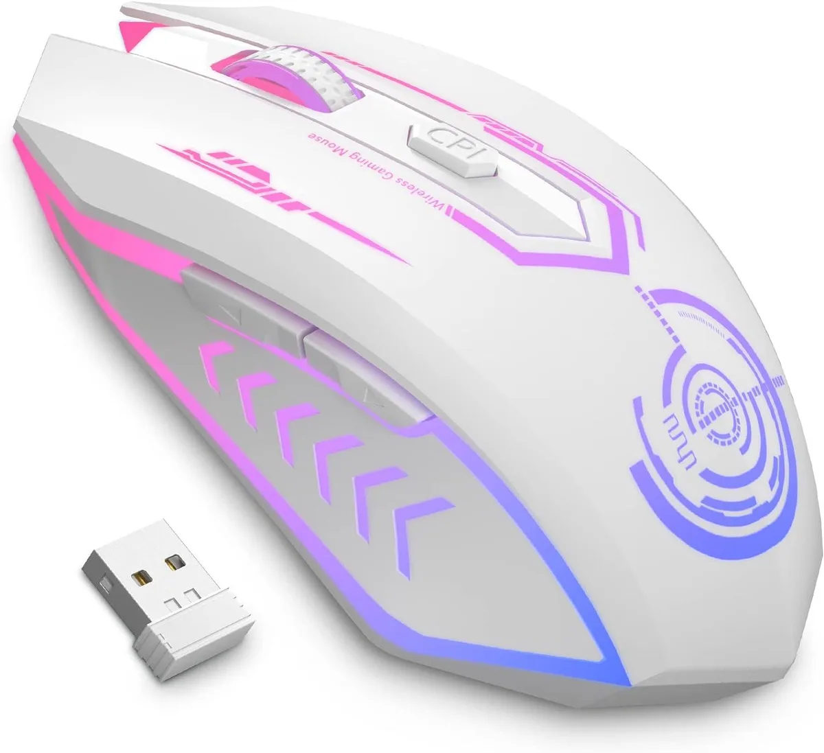 BFKK BFKK Wireless Gaming Mouse 10000 DPI White 6 Buttons 7 LED Colors 2.4GHz 50ft — product photo