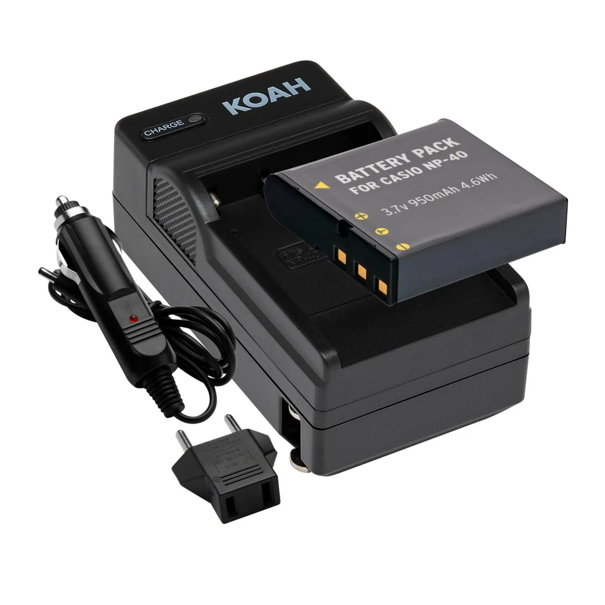 Koah NP-40 LB-060 battery charger kit with car and EU adapters