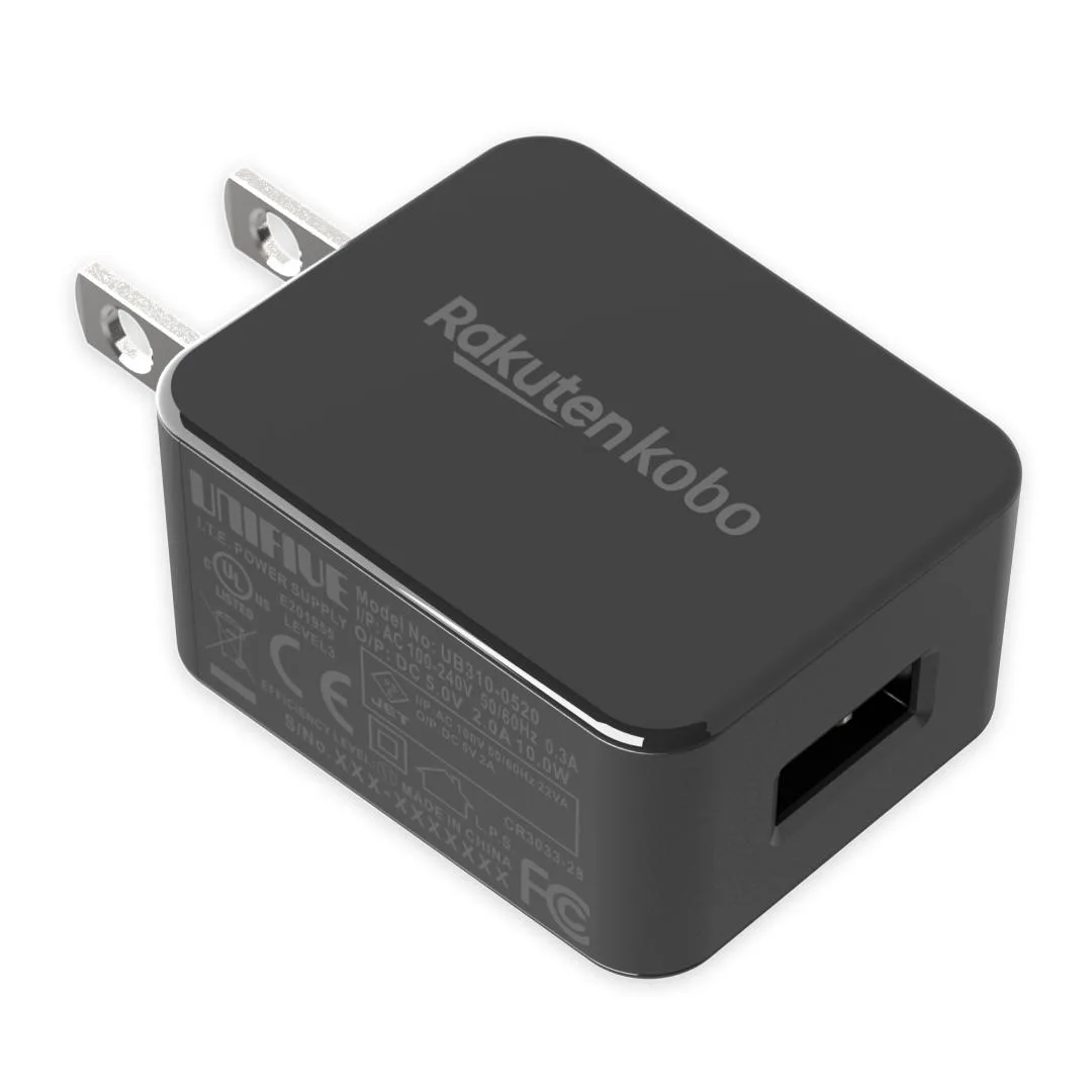 Small black USB wall charger with foldable prongs
