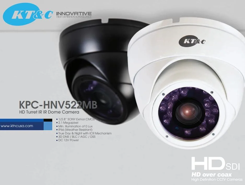 KT&amp;C KT&amp;C KPC-HNV522M HD-SDI 1080P Turret Dome Camera 3.6mm 12V Black — product photo