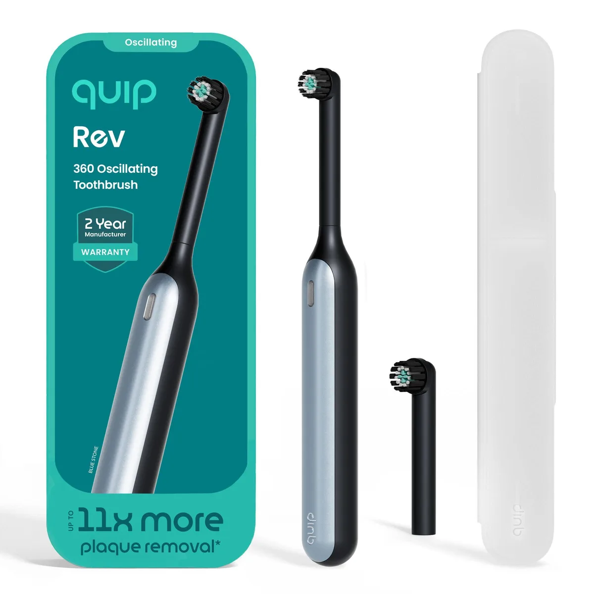 Blue electric toothbrush with travel case and mirror mount