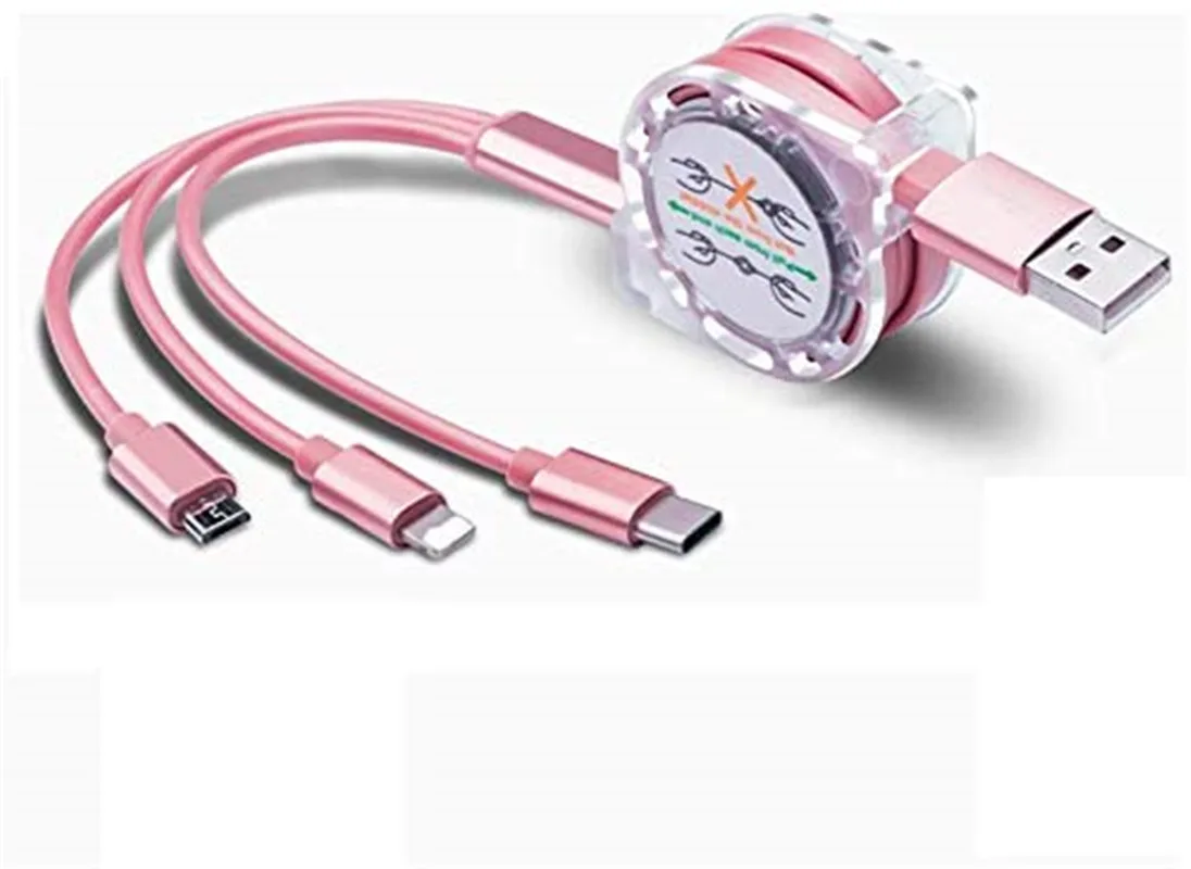 Hamzan Hamzan Retractable 3-in-1 Cable Amorous Pink 3.28 ft — product photo