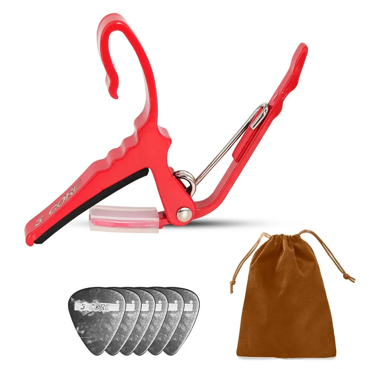 5 Core 5 Core CAPO AL RED capo with picks and bag — product photo