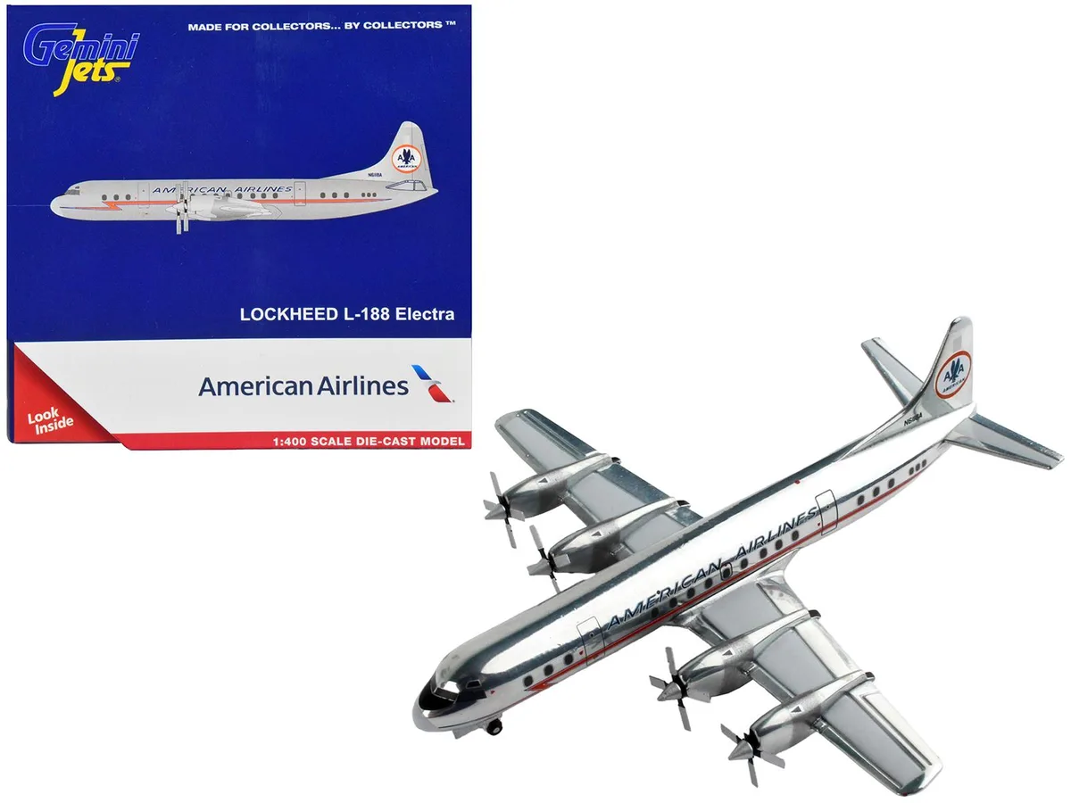 GeminiJets GeminiJets Lockheed L-188 Electra American Airlines Silver Red Stripes 1/400 Diecast Hobby Collectible — product photo