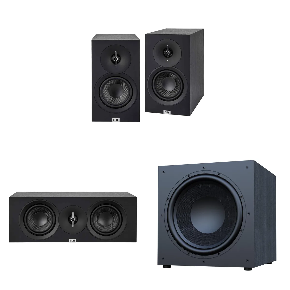 Elac Elac Debut 3.0 Bookshelf Package Black 15 Inch Subwoofer Center Channel — product photo
