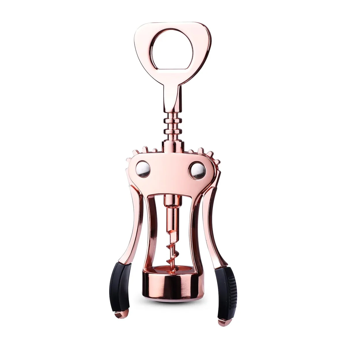 Silver wing corkscrew with rubber grips and bottle opener