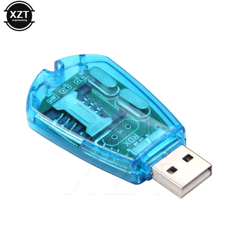 Clear blue rectangular USB SIM card reader with slot