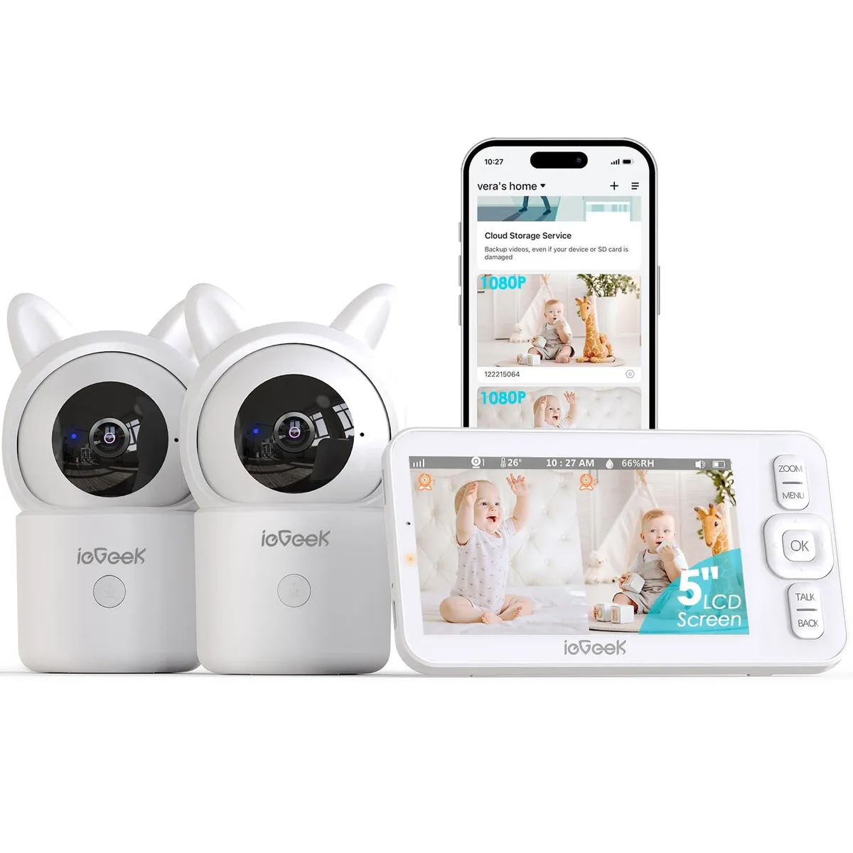 ieGeek ieGeek Baby Monitor Camera baby 7 1080p 2.4 GHz White — product photo