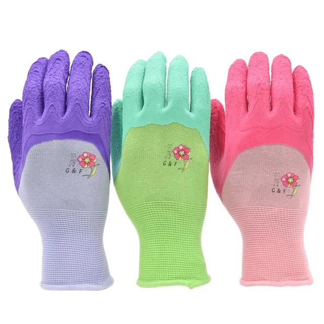 G &amp; F Products G &amp; F Products Women Garden Gloves 2030 Micro Foam Nylon Latex Coated 3 Pairs Multi-Color — product photo