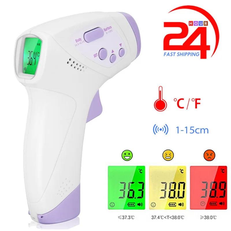 Blue handheld infrared thermometer with 1.3 inch backlit LCD display