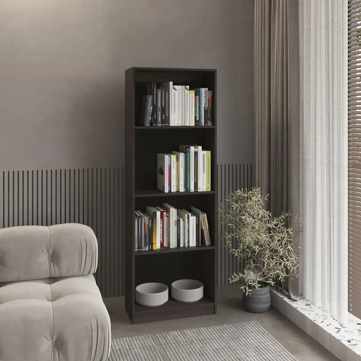 tuphen tuphen bookshelf Dark Walnut / Black Wengue 4-tier 16.5"W 11.65"D — product photo