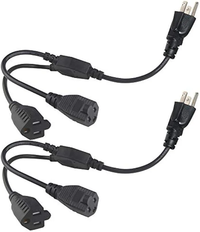 usbroway usbroway Power Cord Y Splitter NEMA 5-15P to 2x 5-15R 18AWG 1ft 13A 2 Pack — product photo