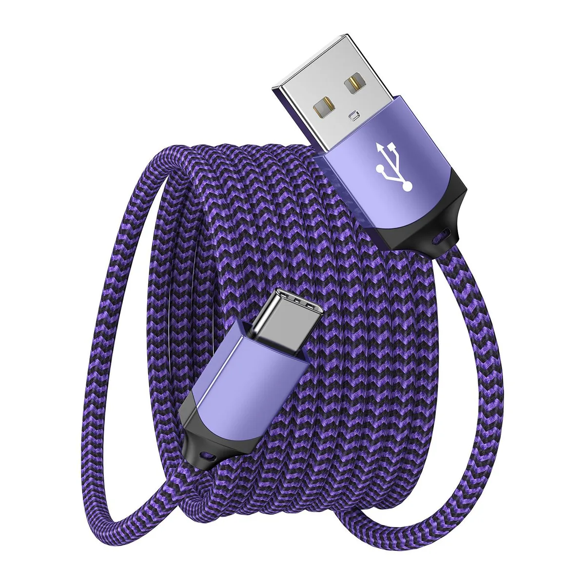 Purple USB A to C cable six feet long male to female connectors