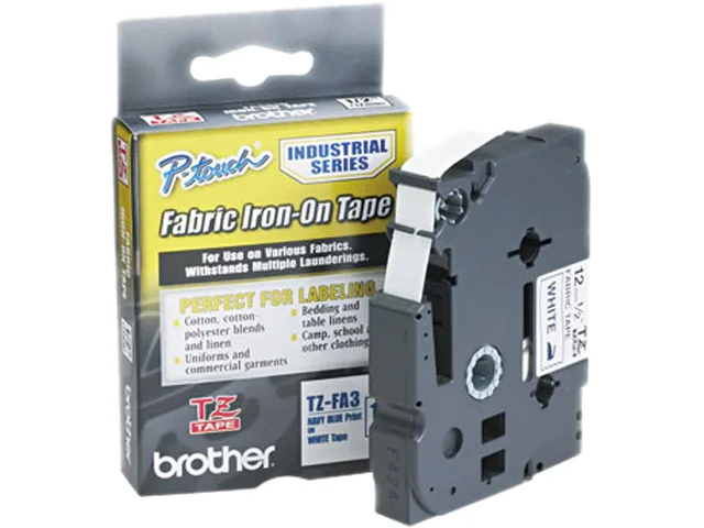 Brother Brother TZE-FA3 12mm Navy Blue on White Fabric Iron-on Tape 3m — product photo