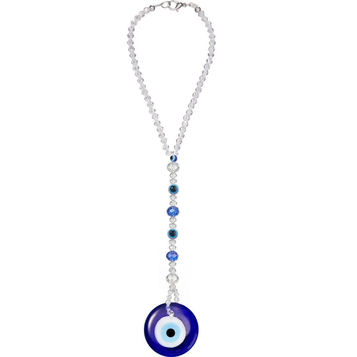Blue evil eye car hanging ornament with crystal beads 29 cm long