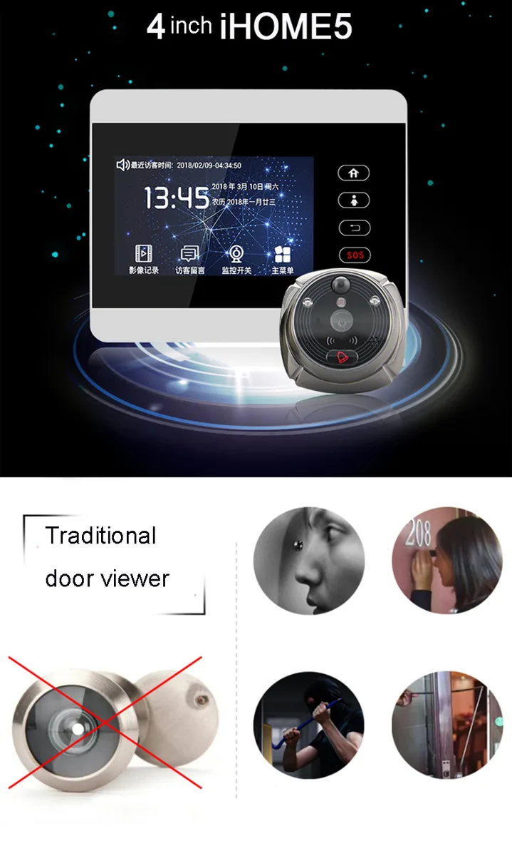 Rollup Rollup iHome5 WiFi Peephole Viewer 4in Screen 8000mAh Champagne Silver — product photo