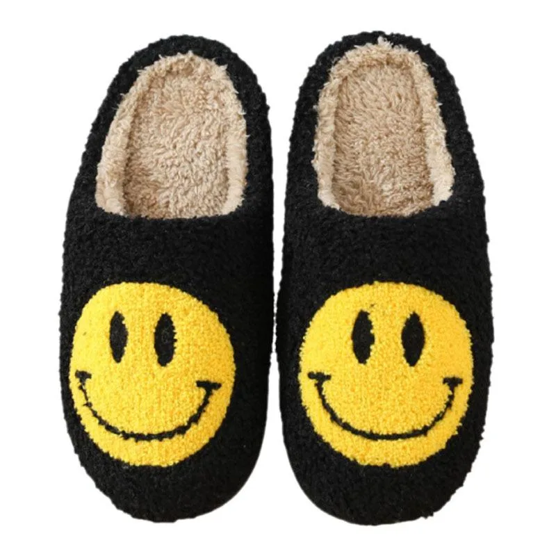 ICB ICB Smiley Face Slippers Women Black Plush Rubber Sole 37-44 — product photo