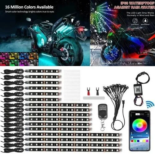 NShi NShi 16-piece motorcycle RGB LED underglow kit, Bluetooth APP control, IP68 — product photo