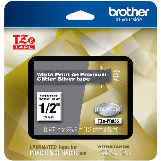 Brother Brother TZePR935 White Print on Glitter Silver Laminated Tape 12mm 8m — product photo