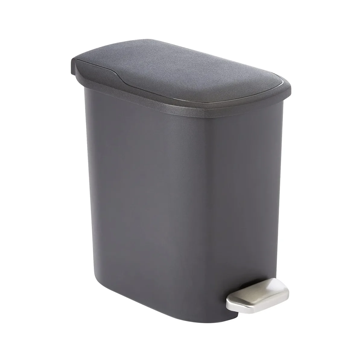Three white plastic pedal bins with soft-close lids and foot pedals