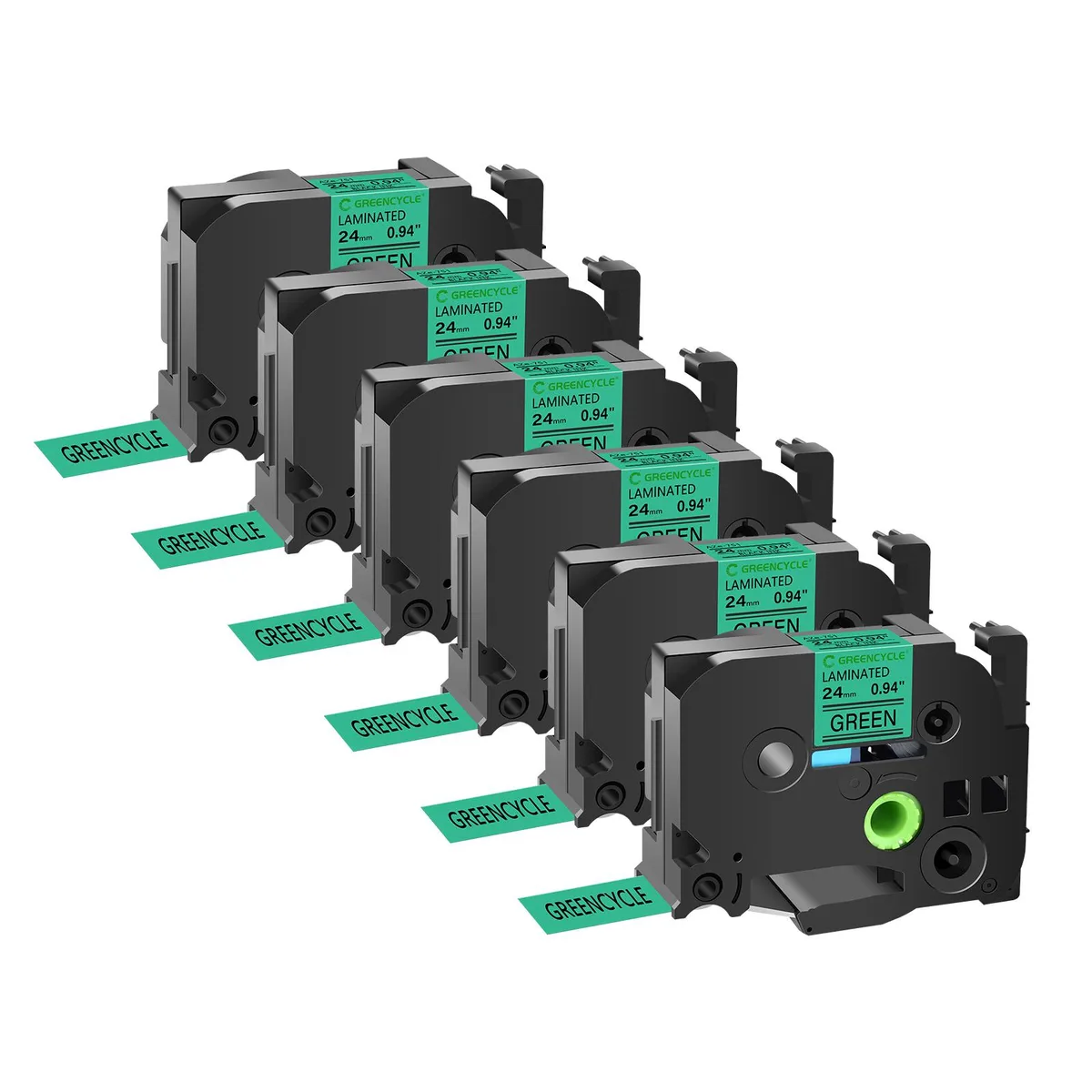 GREENCYCLE GREENCYCLE TZe-751 24mm Black on Green Laminated Tape 6 Pack — product photo