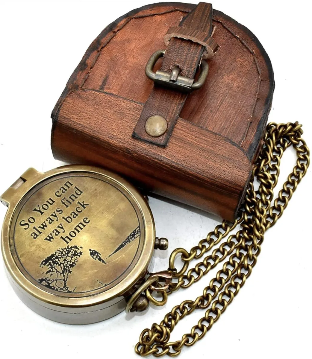 MARIYAM GIFT MART Brass Compass Engraved 50mm 18mm White — product photo