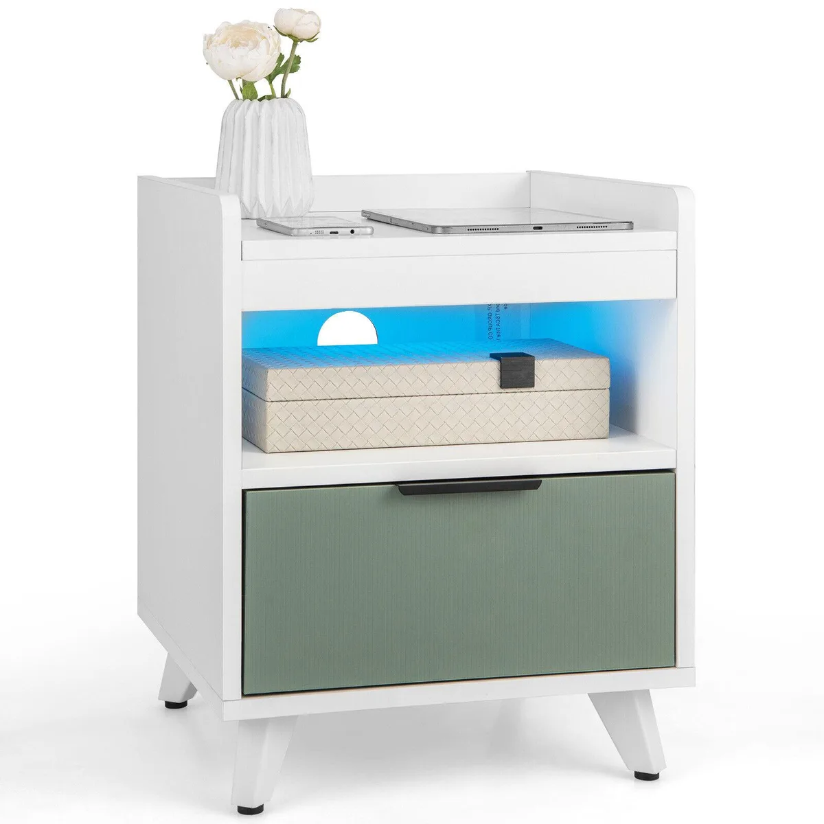 SlickBlue SlickBlue Nightstand White LED 16x16x19 26lbs 110lbs Remote 50ft — product photo