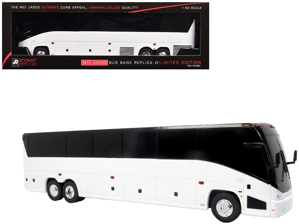 Iconic Replicas Iconic Replicas MCI J4500 Coach Bus Bank White Limited Edition 1/50 Hobby Collectible — product photo
