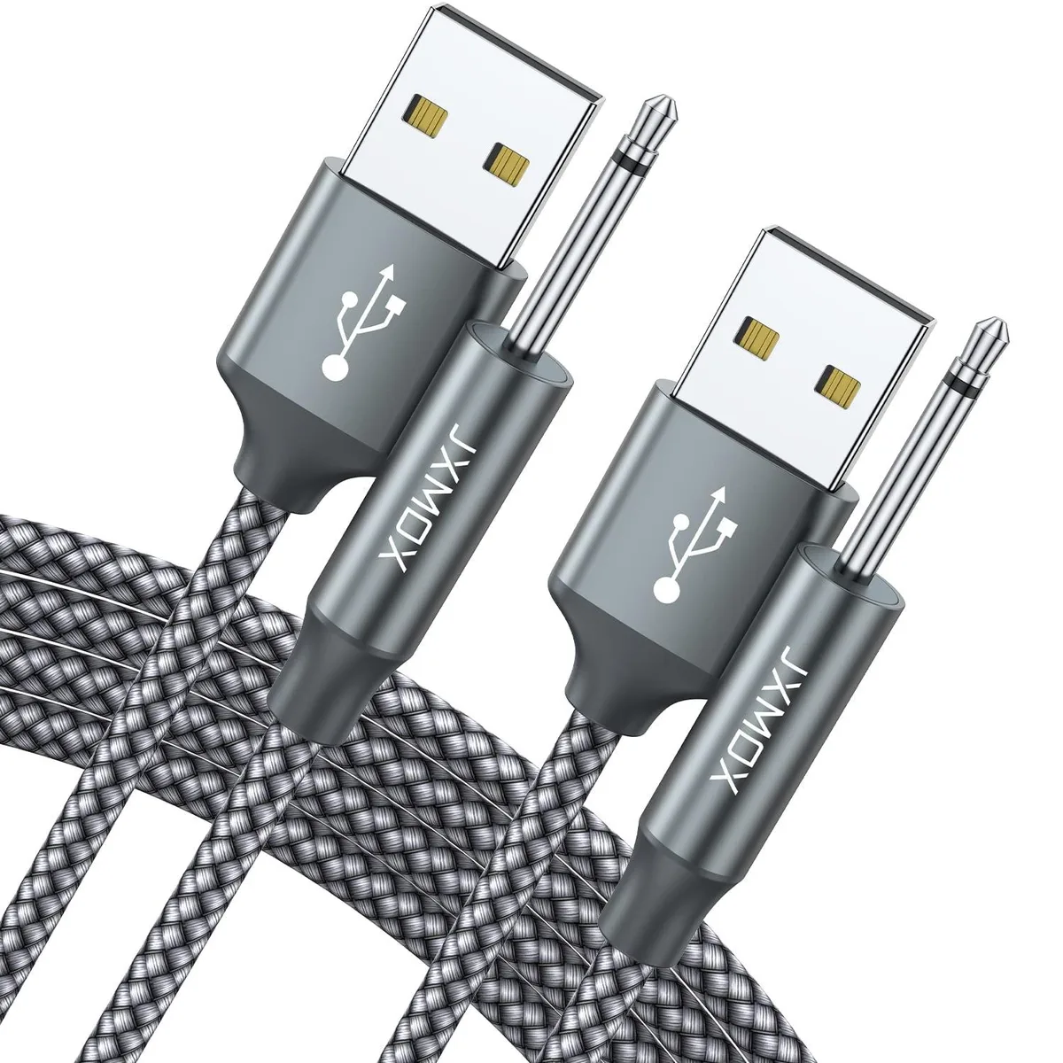 Two grey USB-C to 2.5 mm DC cables coiled together
