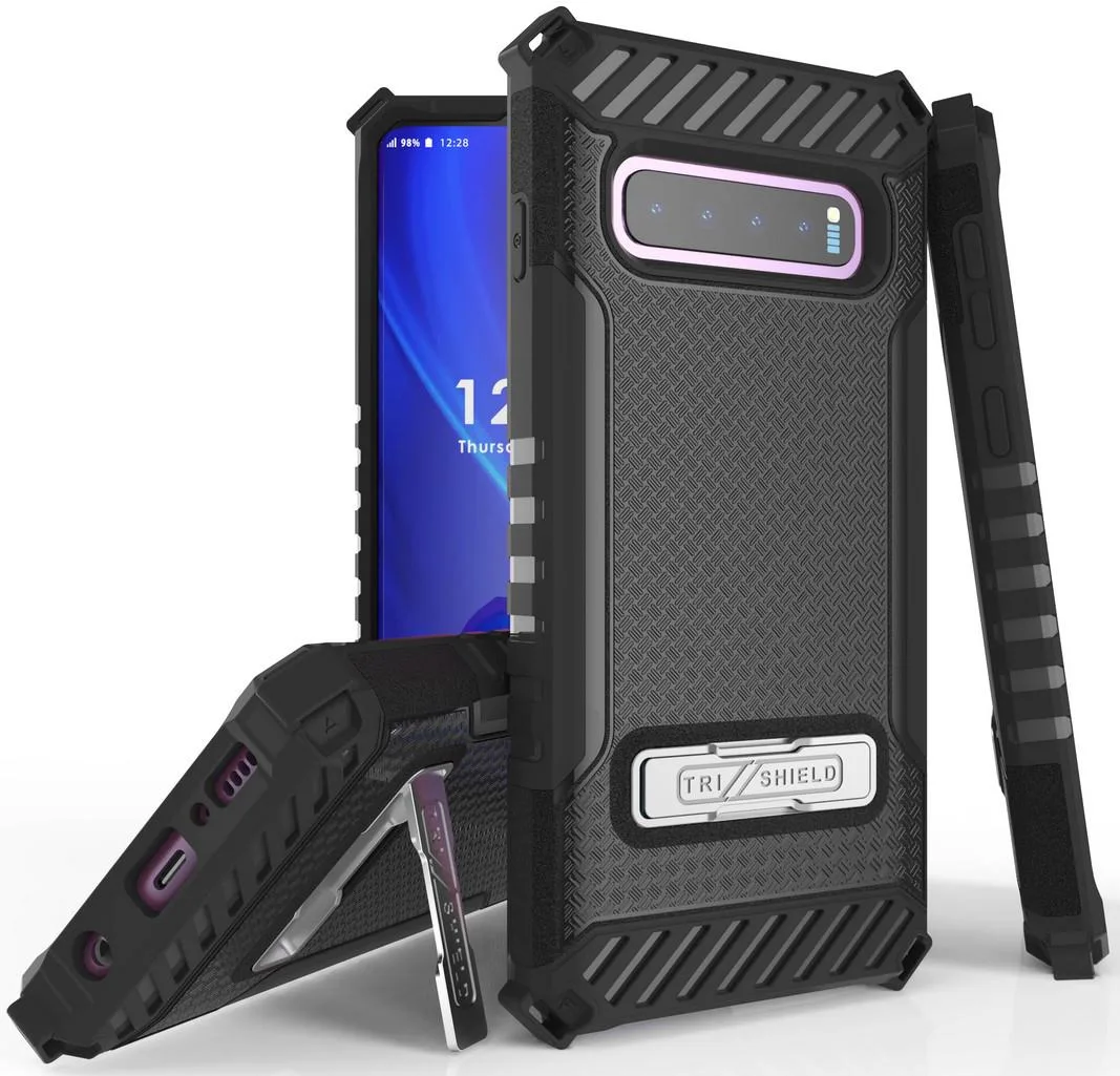 Nakedcellphone Nakedcellphone Tri-Shield Kickstand Case + Lanyard Strap for Samsung Galaxy S10 Black — product photo