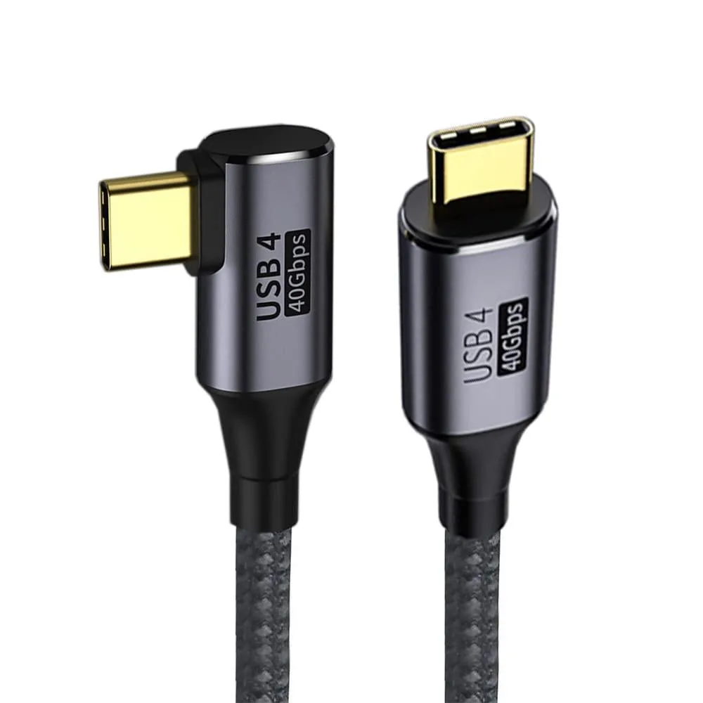 Short black USB-C cable with right-angled connector on one end
