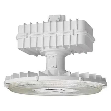 White linear high bay LED fixture with wide lens and IP65 rating