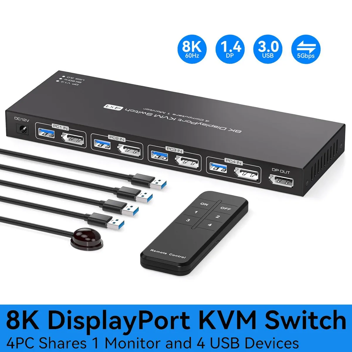 WRIARICH WRIARICH SW241 8K@60Hz 4-Port DP KVM Switch — product photo