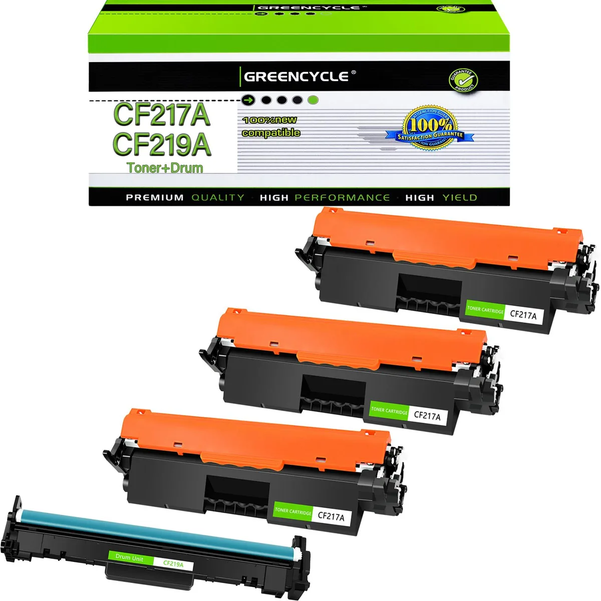 GREENCYCLE GREENCYCLE 17A CF217A toner 3-pack &amp; 19A CF219A drum unit — product photo