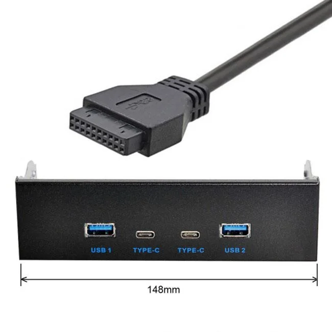 Shenzhen Shenzhong TECH. CO. LTD. Shenzhen Shenzhong TECH. CO. LTD. USB-C USB 3.0 Hub 4 Ports Front Panel 20-Pin 5.25" Bay usb cable — product photo
