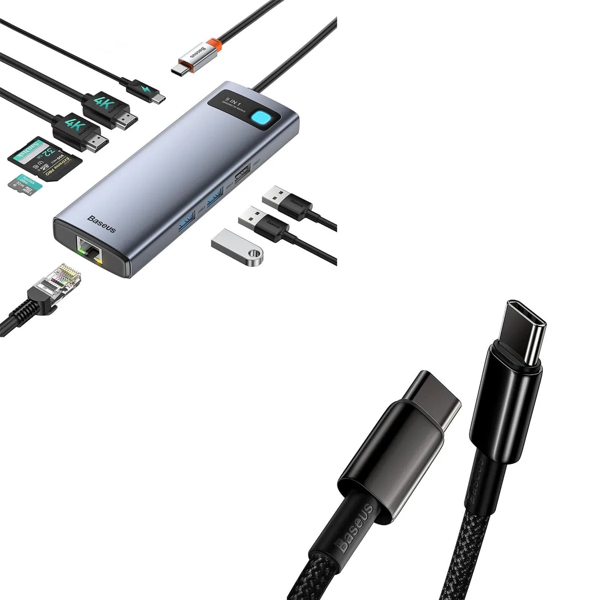 BASEUS BASEUS 9 in 1 Docking Station + 100W USB-C Cable — product photo