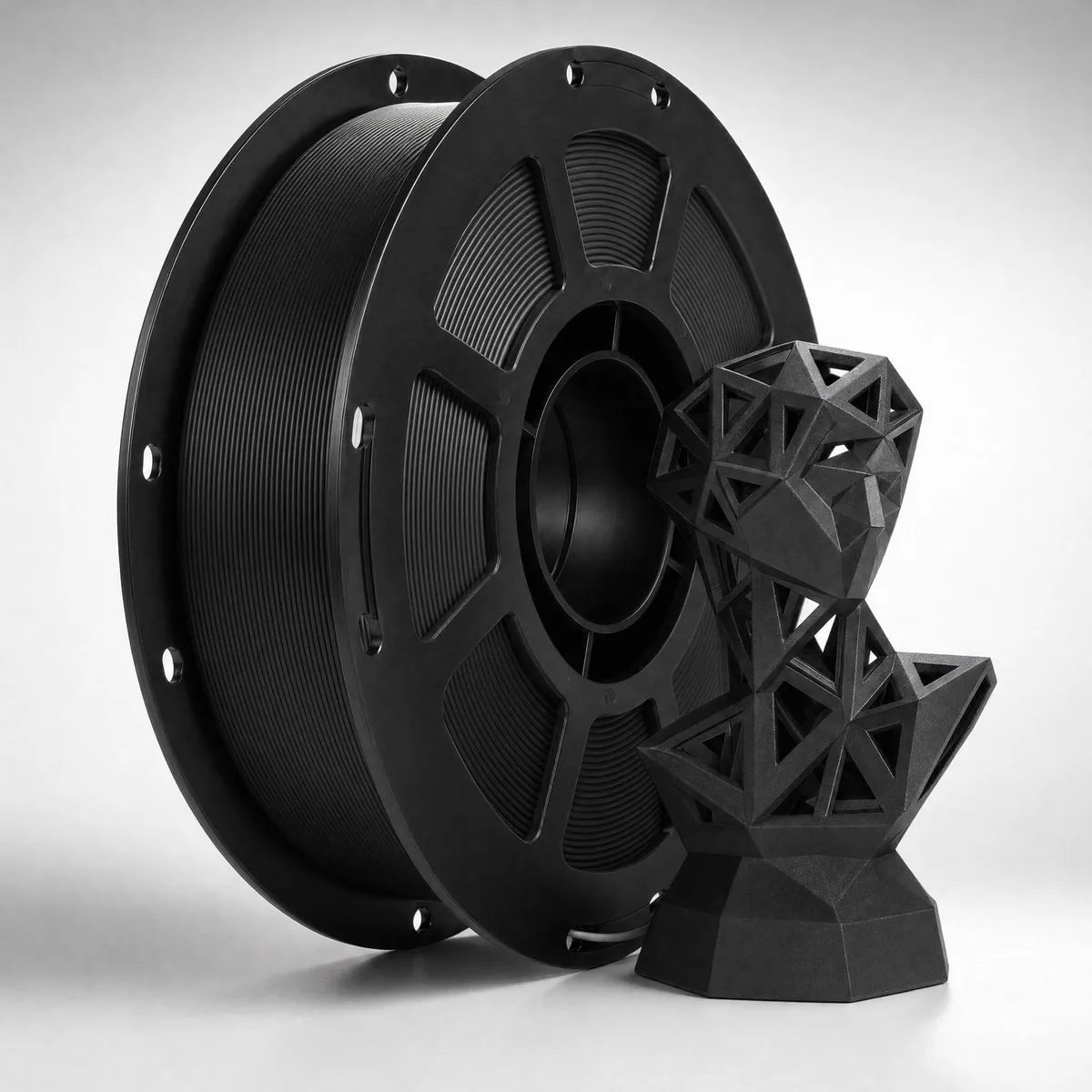 Black 1.75 mm PLA+ filament on a 2.2 kg spool