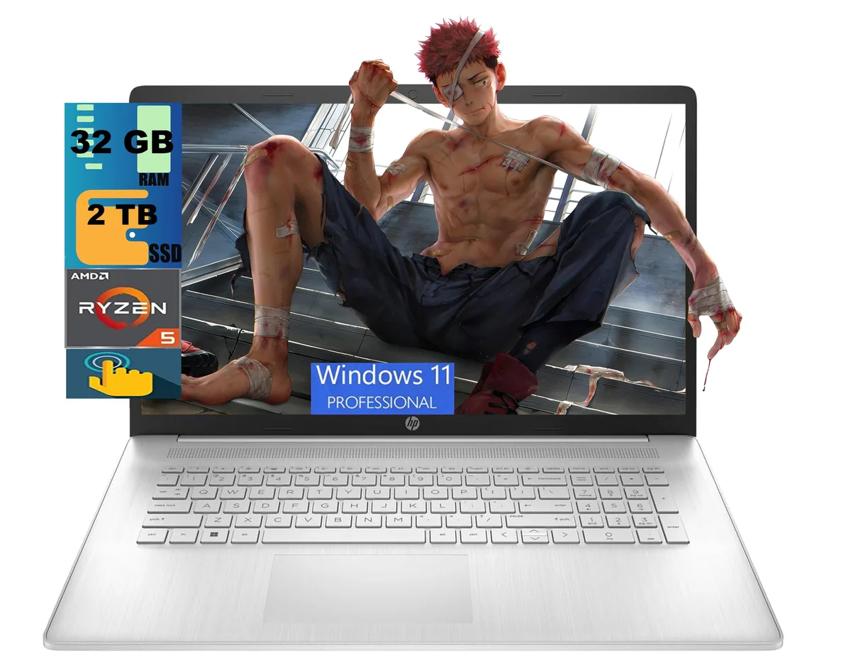 HP HP 17 laptop, 17.3" HD+ touchscreen, Ryzen 5 7530U, 32GB DDR4, 2TB PCIe SSD — product photo