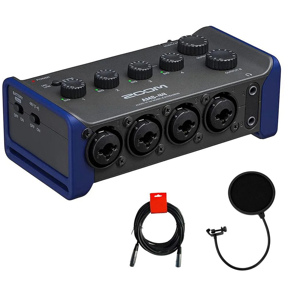 Zoom Zoom AMS-44 4x4 USB-C Audio Interface Bundle with Pop Filter and XLR Cable — product photo