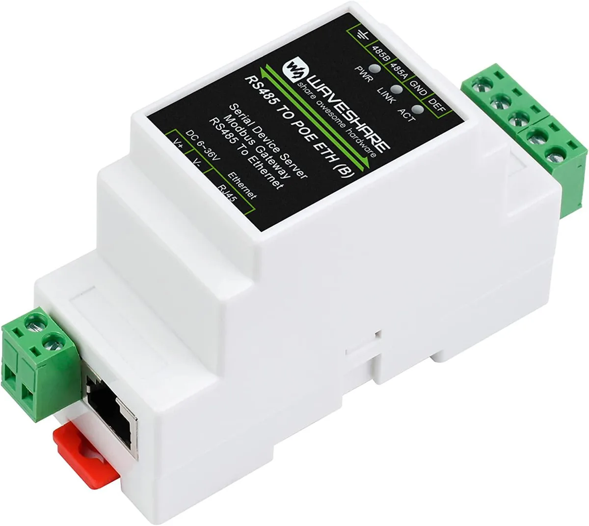 WaveShare WaveShare Industrial Serial Server RS485 RJ45 POE Rail-mount Modbus Gateway device server — product photo